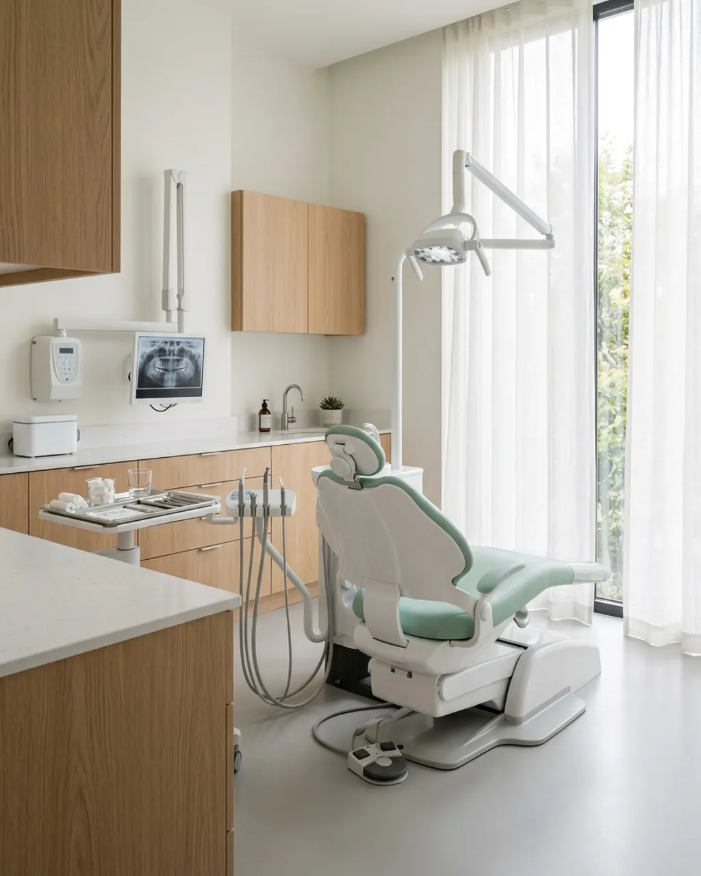 Gabinete con sillón dental y luz natural