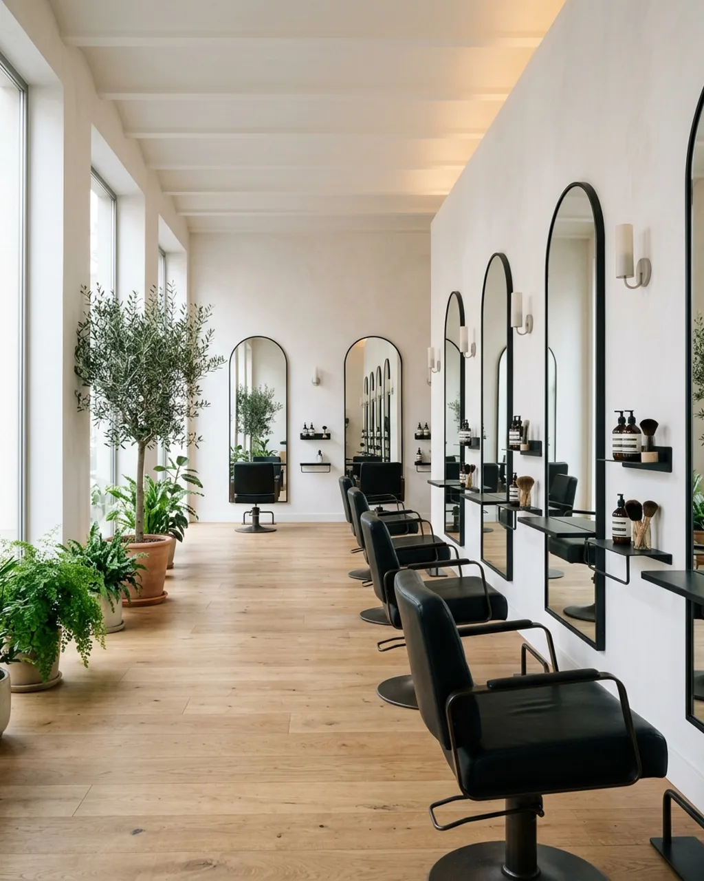 El salón: sillones, espejos en arco y luz natural