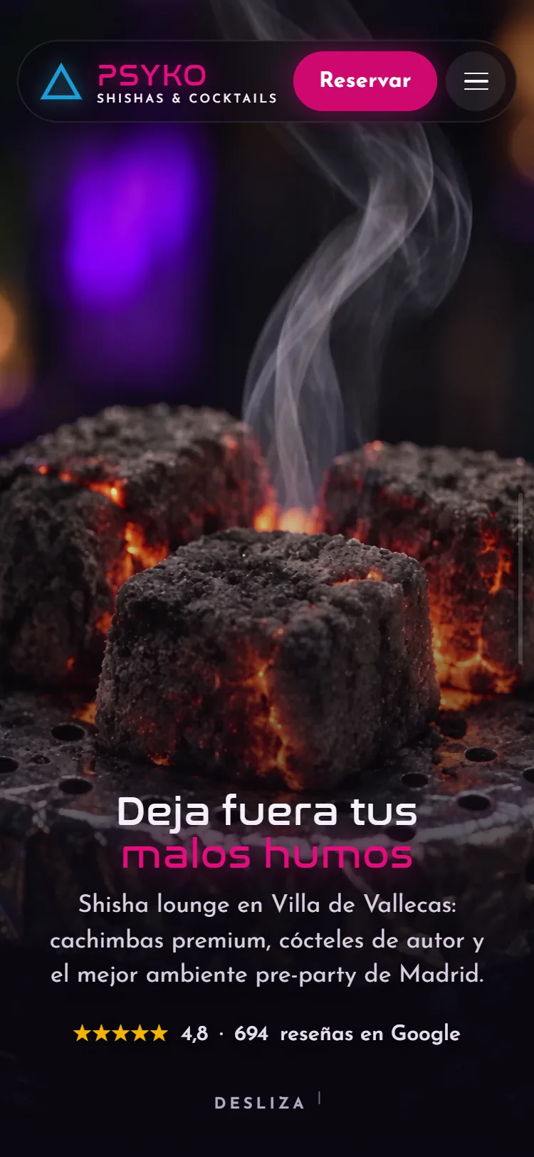 Portada de la web de Psyko Shishas en un móvil